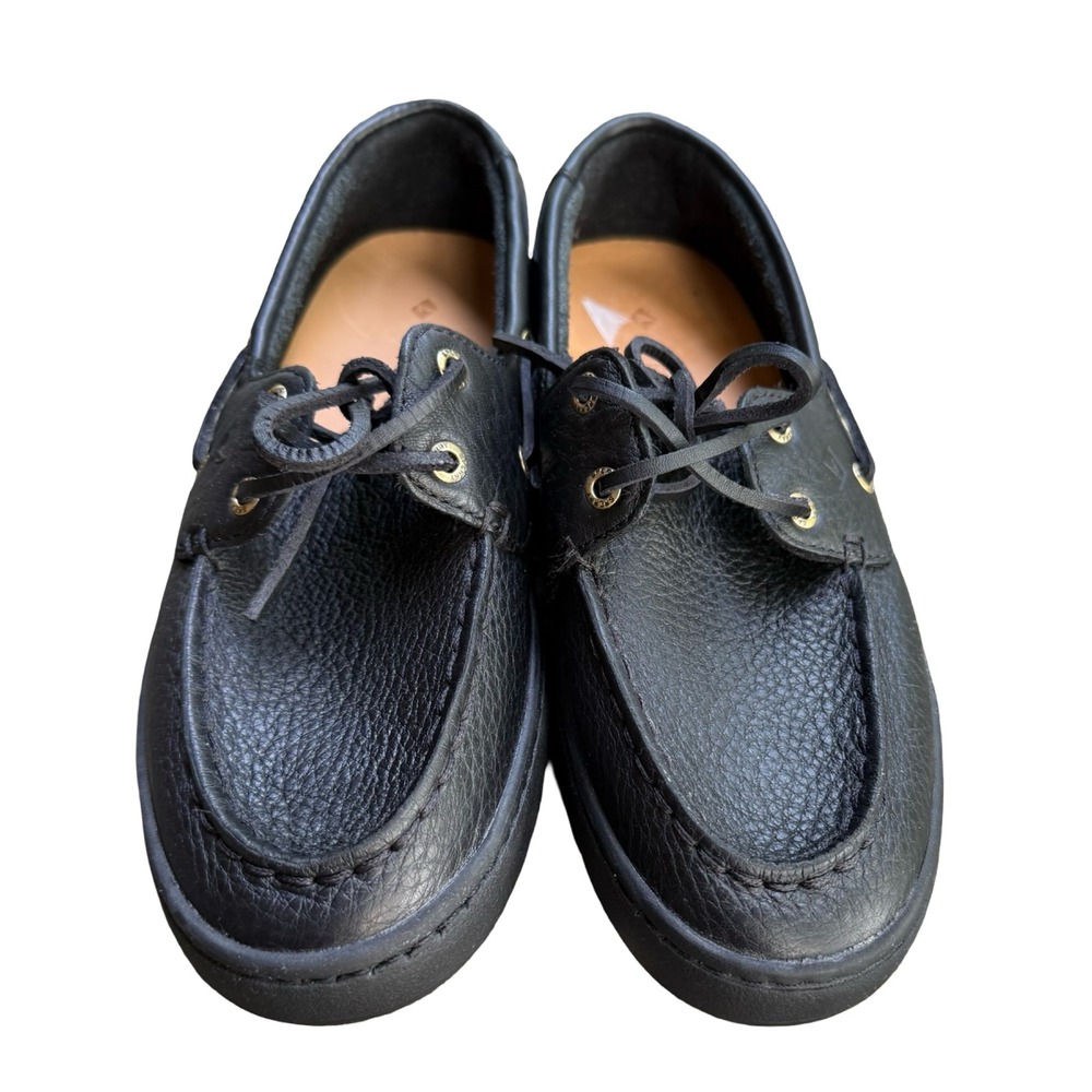 Sperry Keely Boat Shoes Womens 7.5 Black Pebbled Leather Lug Sole Loafers 104765 - Picture 4 of 8